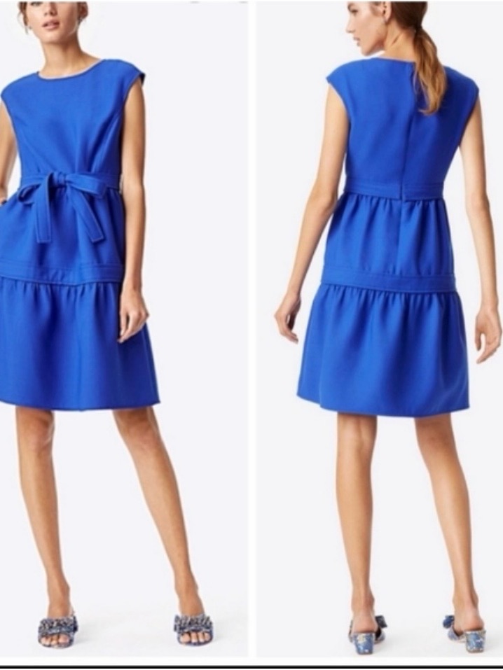 Tory Burch Royal Blue Tie-Waist Cap-Sleeve Mini Dress